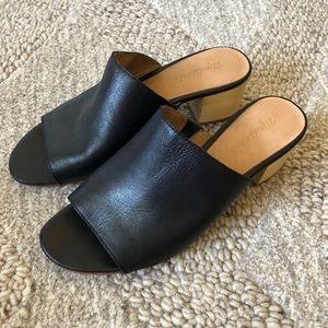 Black Leather Mules